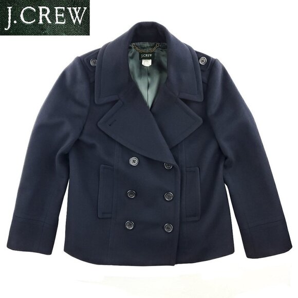 J. Crew 100% Wool Pea Coat Double Breasted 4 Button Navy Women's P8 (Petite 8) - Picture 1 of 16